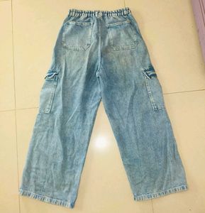 Cargo Wide Leg Denim Jeans | Waist 30-32 Fit | Hig