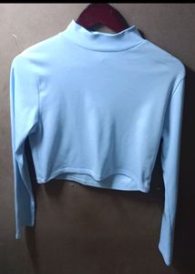 Light Blue Mock Neck Crop Top