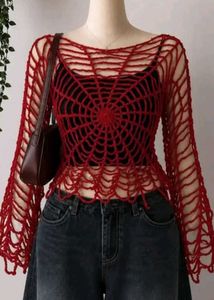 Red Spiderweb Cropped Top