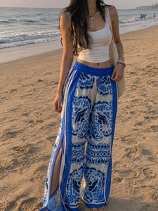 Boho Blue & White Patterned Pants