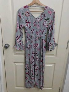 Gray Floral Midi Dress