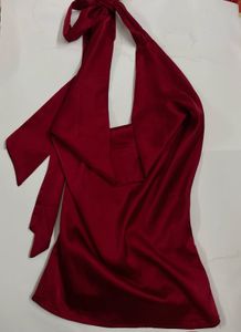 Burgundy Open Back Halter Top