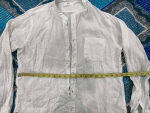Uniqlo White Linen Band Collar Shirt