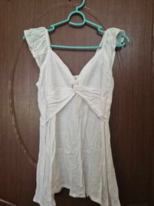 White Twist-Front  Top with Ruffled Sleeve
