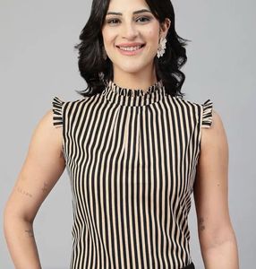 Chic Striped Sleeveless High Neck Top