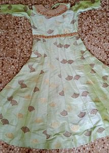 Light Green Ethnic Gown with Gold Print