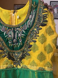 Yellow &amp; Green Embroidered Lehenga Choli