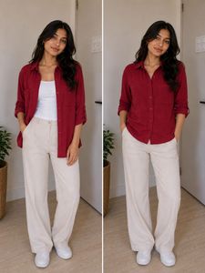 Women's Maroon Button-Up Shirt