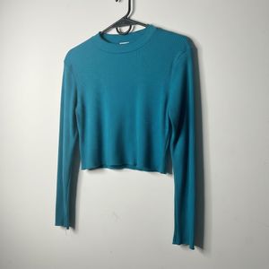 Teal Ribbed Long Sleeve Cropped Top