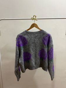 Grey &amp; Purple Floral Rose Print Jumper