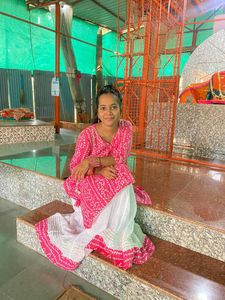 Pink Printed Kurta with White Skirt Set