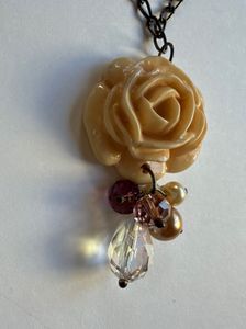Classic Cream Rose Long Pendant Necklace