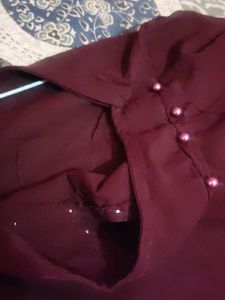 Elegant Burgundy Floral Applique Dress