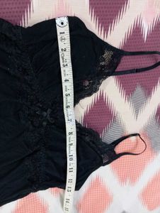 Elegant Black Lace Trim Nightgown