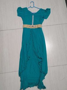 Teal Ruffled Maxi Dress with Belt