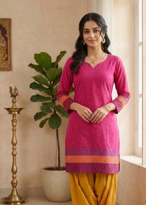 Vibrant Pink Kurta with Patterned Sleeves