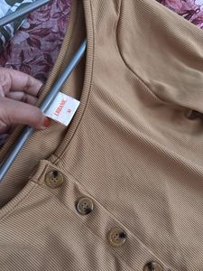 Womens Brown Long Sleeve Crop Top