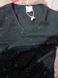 Sparkly Dark black Wrap bodycon dress