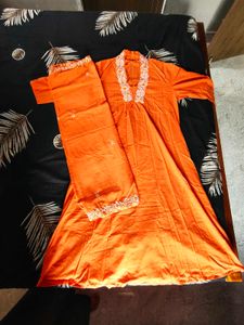 Vibrant Orange Kurta Set with White Embroidery