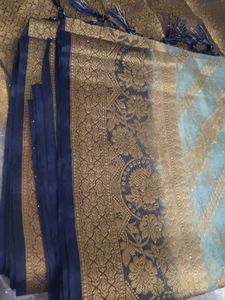 Elegant Blue &amp; Gold Woven Saree