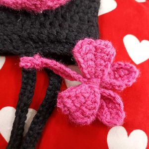 Handmade Black Crochet Tote Bag with Pink Bow❤️