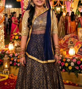 Exquisite Blue & Gold Lehenga Choli