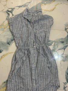 Casual Striped Button-Up Shirtdress
