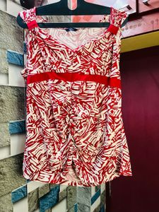Red & White Printed Top