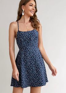 Chic Navy Floral Print Mini Dress