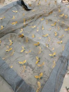 Grey Embroidered Dupatta with Butterfly Motifs