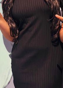 MAX Chic Black Ribbed Polo Dress