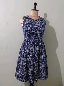Navy Floral Print Sleeveless Dress