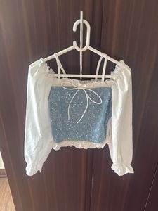 Sparkling Blue Square Neck Crop Top