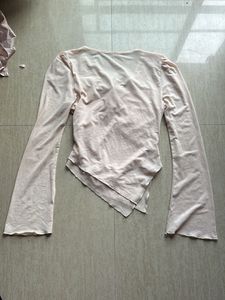 Sheer Ruched Tie-Front Top