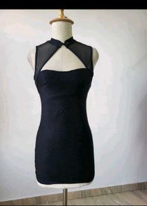 Chic Black Sheer Neckline Dress