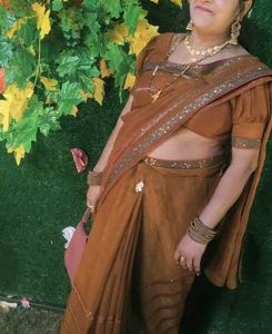 Elegant mustard heavy party wear saree with blouse