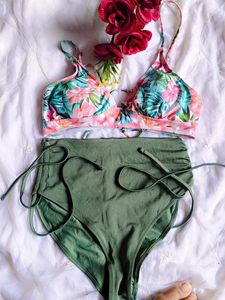 Floral High waist bikini set