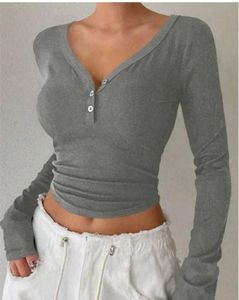 Women's Ribbed Henley V-Neck Long Sleeve