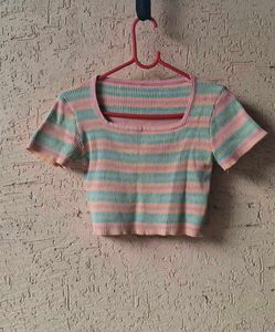 Striped Square Neck Crop Top