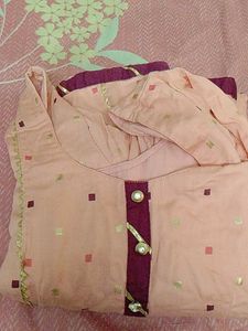 Peach Kurta Set with Maroon Accents