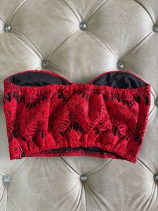 Chic Red Lace Strapless Top