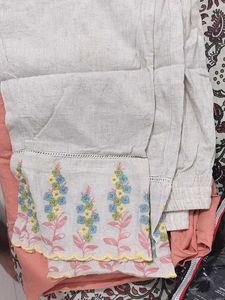 Peach Kurta with White Embroidered Pants