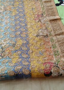 Wedding Saree/Cream And Red Net Saree