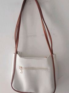 White Shoulder Bag with Brown Accents