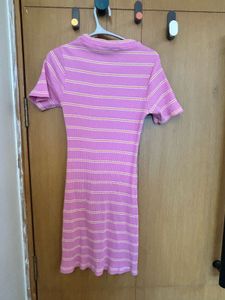 Pink Striped Ribbed Mini Dress