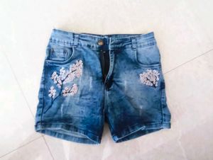 Embroidered Denim Shorts
