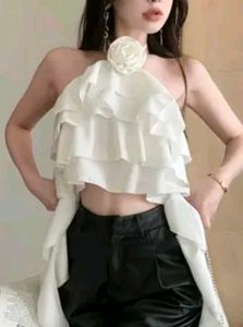 White Ruffled Halter Neck Top