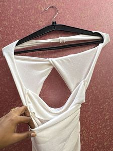 Cream Ruched Halter Neck Dress
