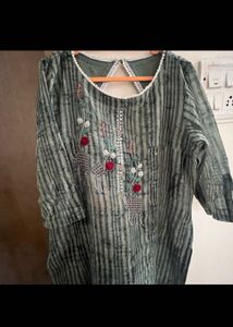 Embroidered Striped Kurta with White Pants