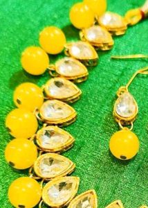 New Yellow Bead Kundan  Jewelry Set